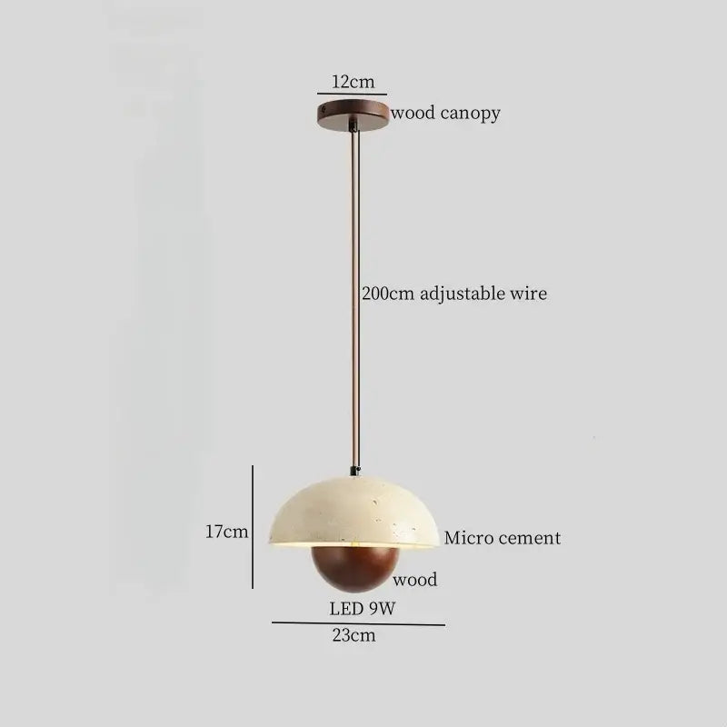 Vintage white cement led pendant lamp with matte off-white micro cement dome and dark wood base for dining room decorbites cement led