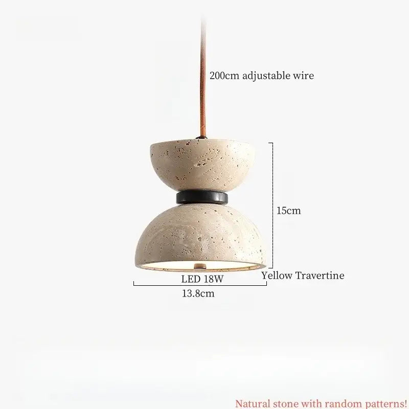 Yellow travertine vintage white cement led pendant lamp with textured stone finish and two stacked dome shades for dining room decorbites cement led