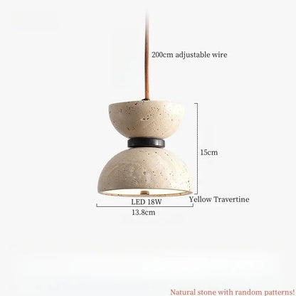 Yellow travertine vintage white cement led pendant lamp with textured stone finish and two stacked dome shades for dining room decorbites cement led