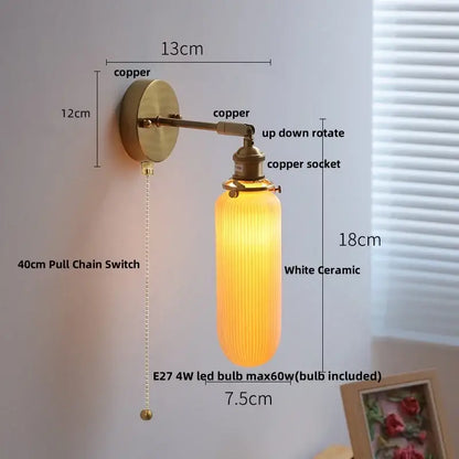 Copper-finished wall sconce with vertically ribbed white ceramic shade and adjustable arm decorbites copper canopy led light