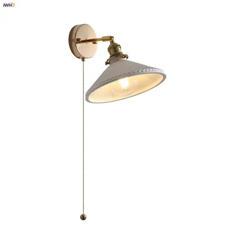 Vintage white ceramic wall sconce with brass-finished decorbites copper canopy led components for bedroom lighting