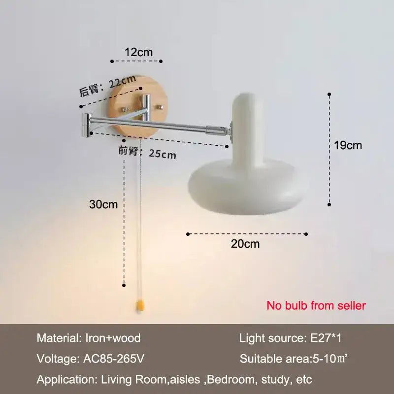 Vintage white ceramic and wood wall lamp with cream rocker arm featuring a sleek decorbites cream rocker design