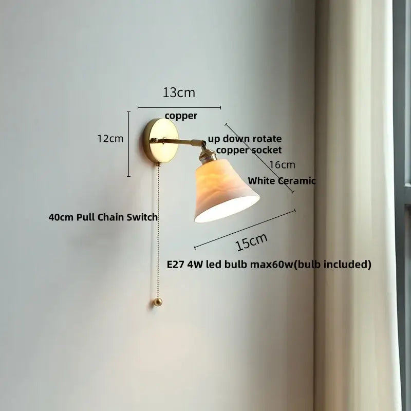 Vintage white ceramic canopy led wall sconce with copper finish and adjustable rotating ceramic canopy led socket for decorbites