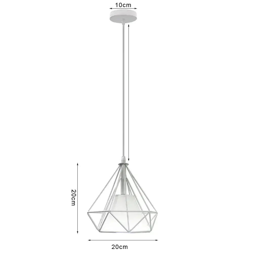 Vintage white metal dome shade loft pendant light with white geometric diamond-shaped frosted glass shade decorbites dome shade