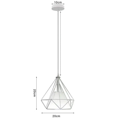 Vintage white metal dome shade loft pendant light with white geometric diamond-shaped frosted glass shade decorbites dome shade