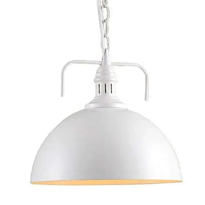 Vintage white metal dome shade loft pendant light with white industrial-style domed shade and chain suspension for dining room decorbites dome shade
