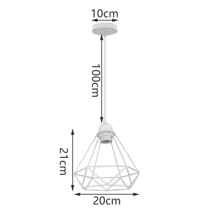 White diamond-shaped metal pendant light with 10cm ceiling mount and 21cm lamp body decorbites dome shade loft design