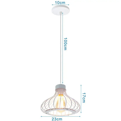 Vintage white metal dome shade loft pendant light with warm glow featuring white wire cage decorbites dome shade