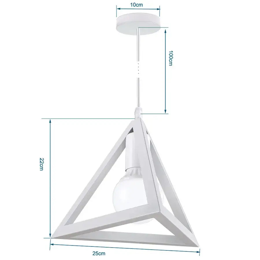 Vintage white metal dome shade loft pendant light with white triangular frame and exposed bulb for dining room decorbites dome shade