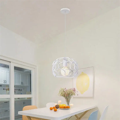 Vintage white metal dome shade loft pendant light featuring a white spherical openwork design for dining room decorbites dome shade