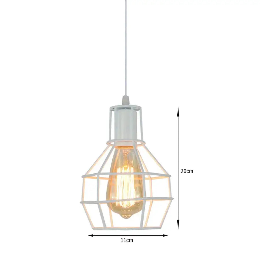 Vintage white metal dome shade loft pendant light featuring a cage design with exposed filament bulb decorbites dome shade