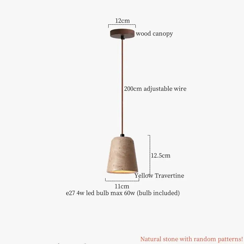Beige cone-shaped led vintage hanging pendant light made of yellow travertine stone for kitchen and dining room