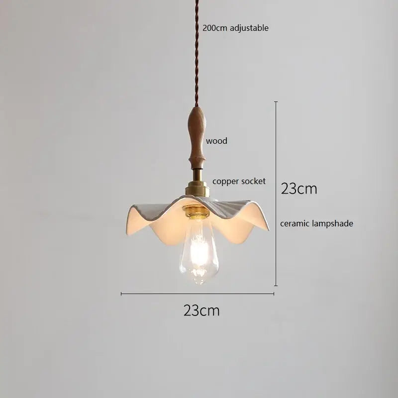 Vintage woven rattan ceramic led pendant light with delicate wavy ceramic lampshade for dining room decorbites ceramic led