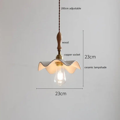 Vintage woven rattan ceramic led pendant light with delicate wavy ceramic lampshade for dining room decorbites ceramic led