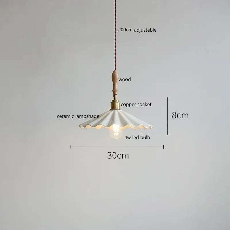 Vintage woven rattan ceramic led pendant light with white fluted ceramic led pendant and wooden handle for dining room decorbites pendant lights
