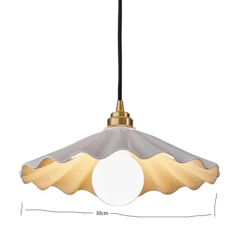 Vintage woven rattan ceramic led pendant light with 30cm amber scalloped glass shade for dining room decorbites ceramic led