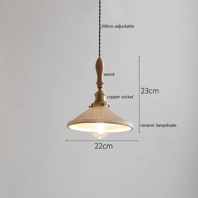Vintage woven rattan ceramic led pendant light with warm-toned fluted lampshade and copper socket for dining room decorbites ceramic led