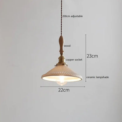 Vintage woven rattan ceramic led pendant light with warm-toned fluted lampshade and copper socket for dining room decorbites ceramic led