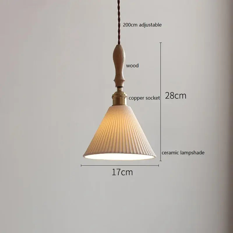 Warm-toned ceramic led pendant light with vertical ridges and wooden handle for dining room decorbites ceramic led pendant lights