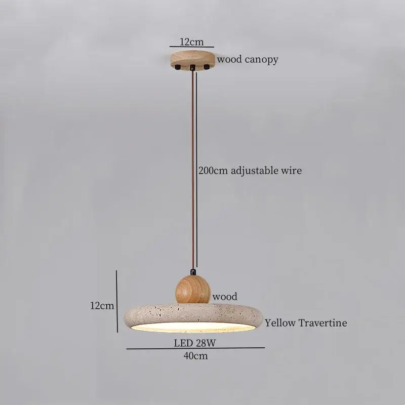 A vintage yellow travertine glass ball led pendant lamp with circular shade and wooden canopy for dining room decorbites