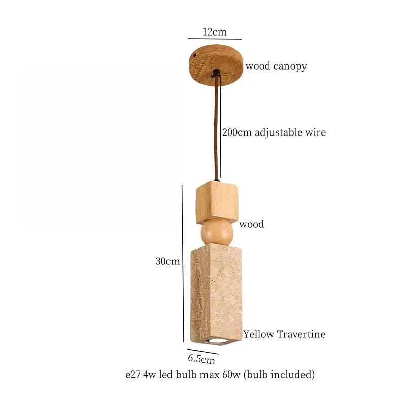 A modern yellow travertine pendant lamp with natural wood canopy and adjustable wire perfect for dining room decorbites glass ball led