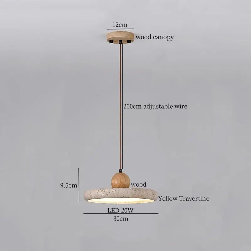 A vintage yellow travertine glass ball led pendant lamp with wood canopy and adjustable metal wire for dining room decorbites
