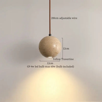 Vintage yellow travertine glass ball led pendant lamp made of textured stone with 200cm adjustable wire for dining room decorbites pendant lamps