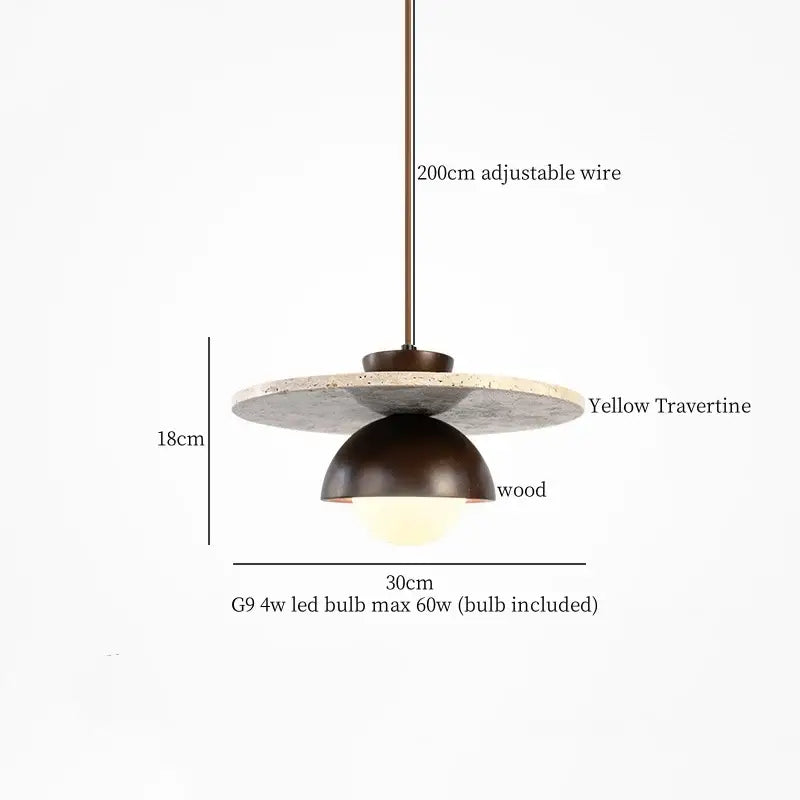 A modern pendant lamp with a yellow travertine disc and dark bronze dome by decorbites glass ball led pendant lamps