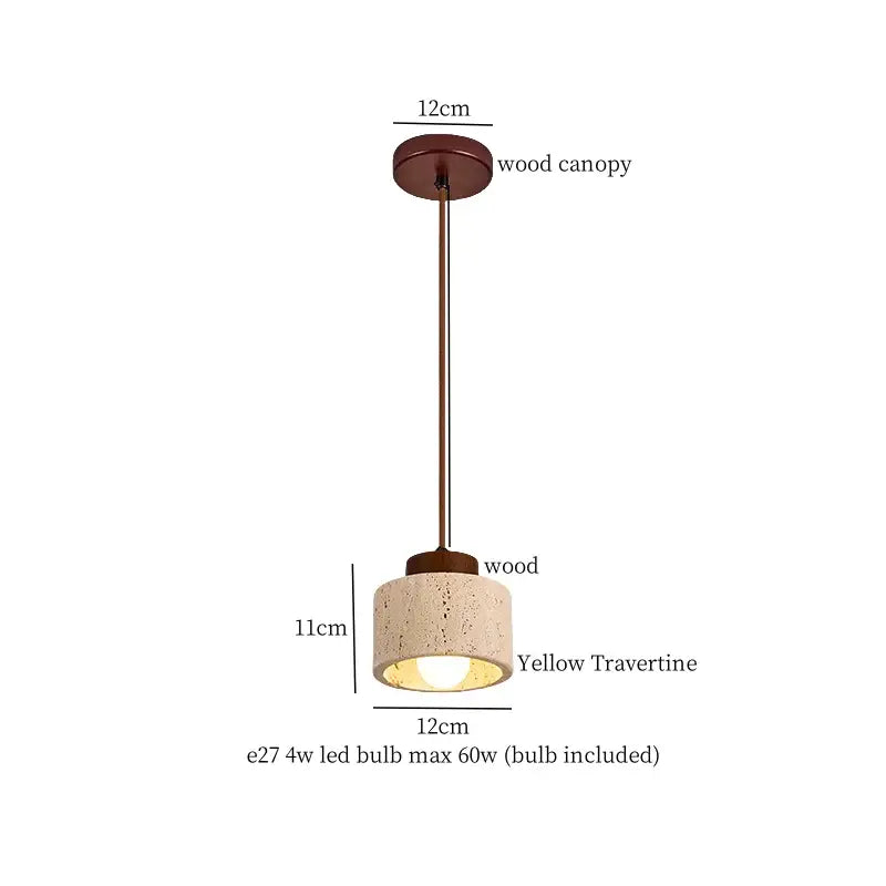 Vintage yellow travertine glass ball led pendant lamps featuring warm wood canopy and stem for dining room decorbites