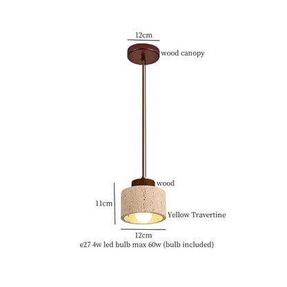 Vintage yellow travertine glass ball led pendant lamps featuring warm wood canopy and stem for dining room decorbites