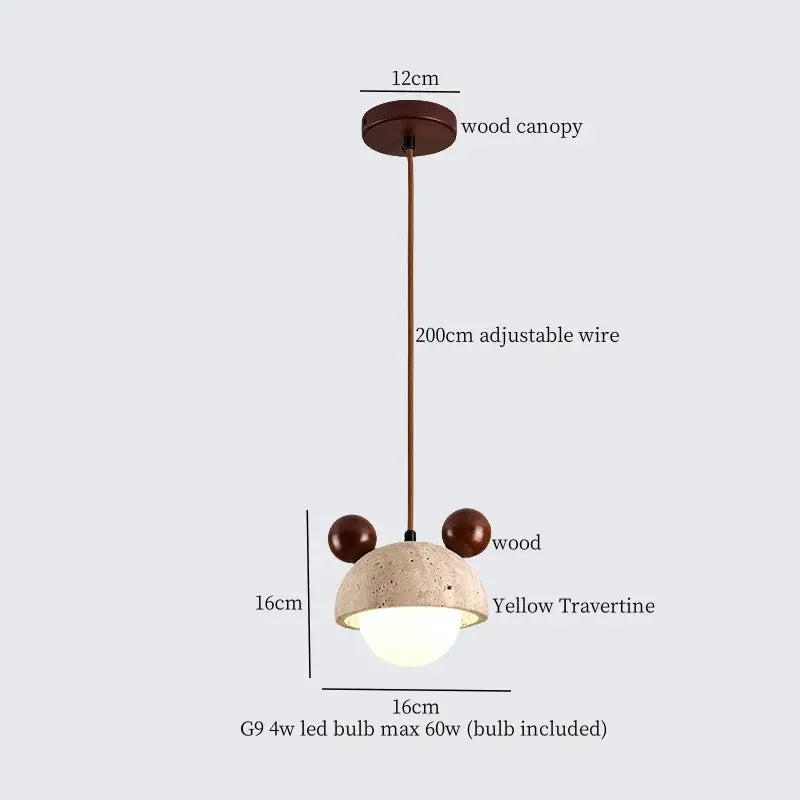 Cute yellow travertine glass ball led pendant lamp with wooden ears and bronze canopy for dining room decorbites pendant lamps