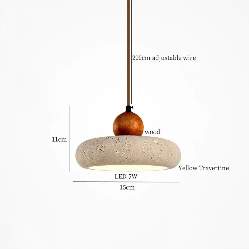 A modern vintage yellow travertine glass ball led pendant lamp with textured shade and wood sphere for dining room decorbites