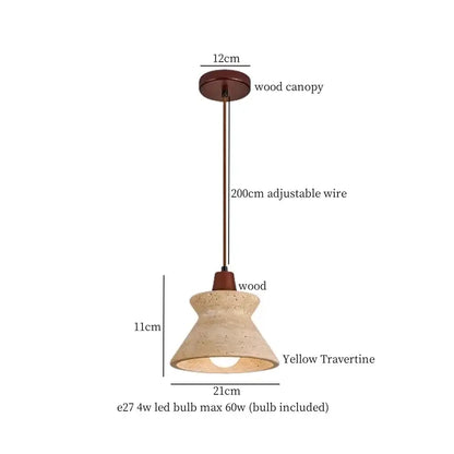 Vintage yellow travertine glass ball led pendant lamp with warm yellow shade and dark wood canopy for dining room decorbites