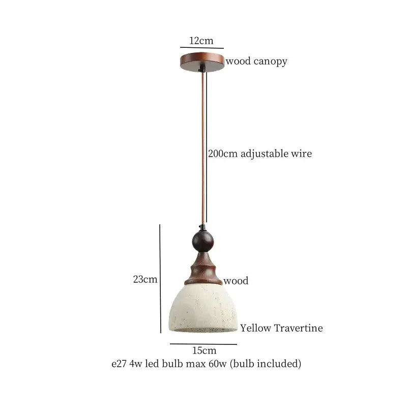 A rustic beige concrete pendant light with wood canopy and led yellow travertine shade for dining room decorbites led yellow