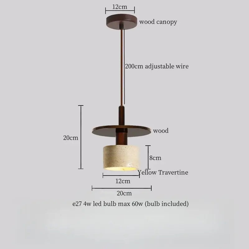 A modern pendant light with dark wood canopy and led yellow travertine shade for dining room decorbites led yellow