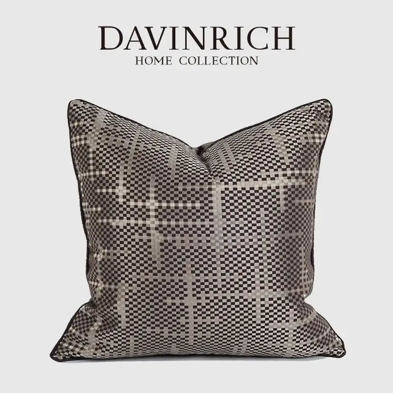 A square plush pillow cover from davinrich home collection with black and silver checkered pattern for living room decorbites brown geometric style