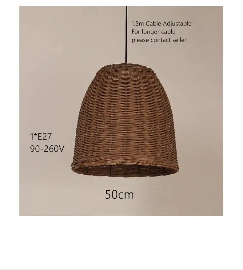 Brown woven wicker pendant lamp with 50cm diameter and e27 socket decorbites handmade rattan seaside decor