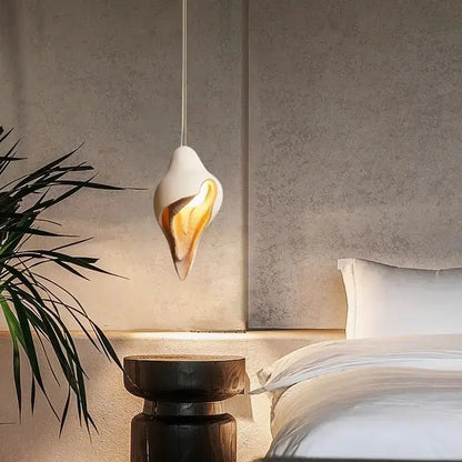 Wabi sabi cream gypsum conch pendant lamp with white and gold ceramic seashell design for elegant living room decorbites gypsum conch pendant