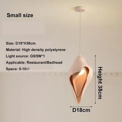 Wabi sabi cream gypsum pendant lamp shell design in blush pink with warm glow pendant light for living room use