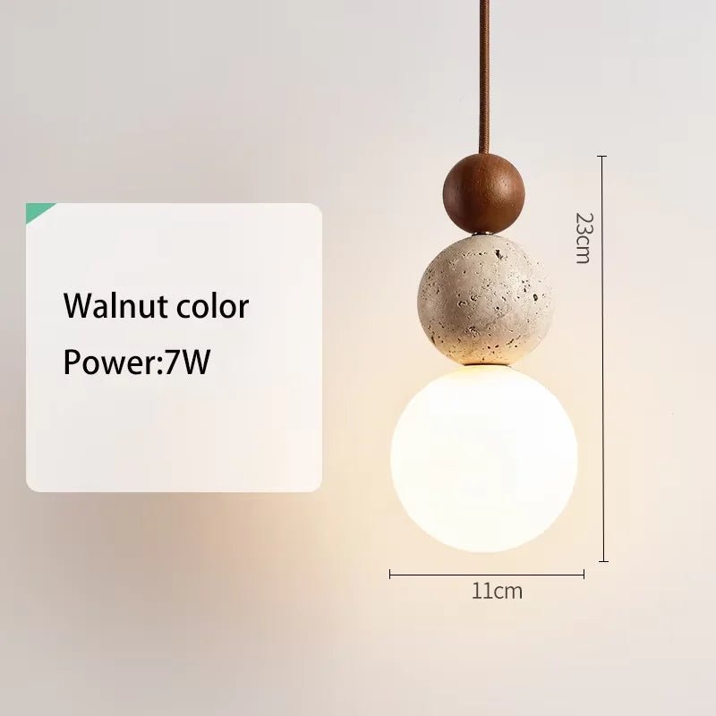 Wabi Sabi Cream Stone Pendant Light With Wooden Accent - Decorbites
