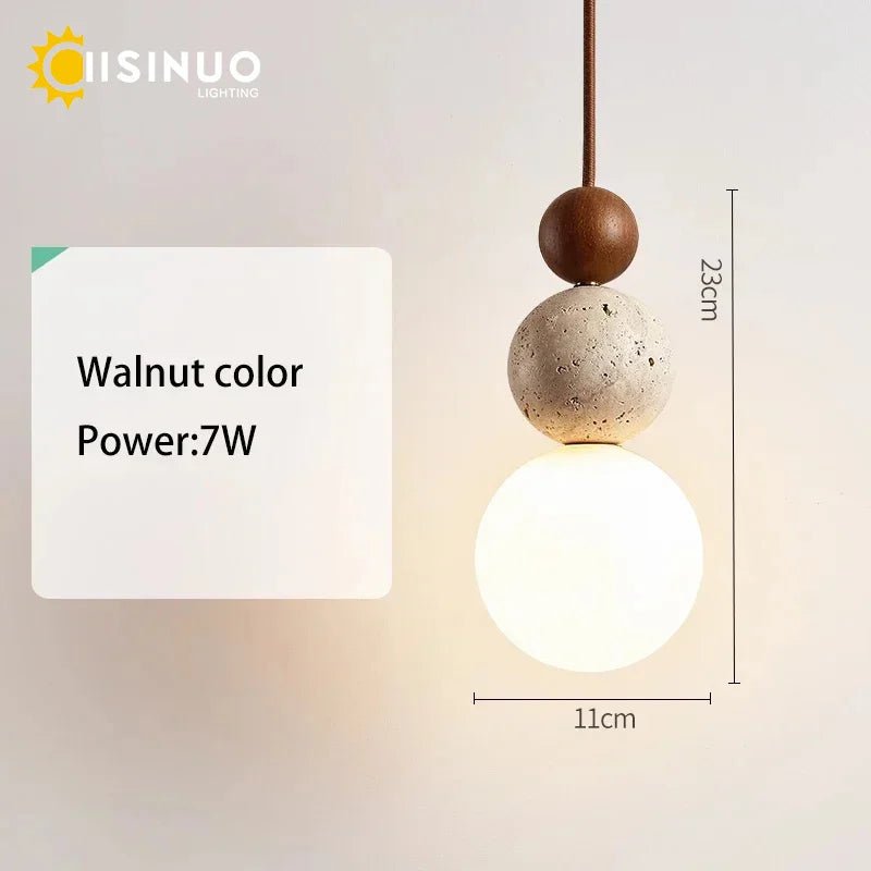 Wabi Sabi Cream Stone Pendant Light With Wooden Accent - Decorbites