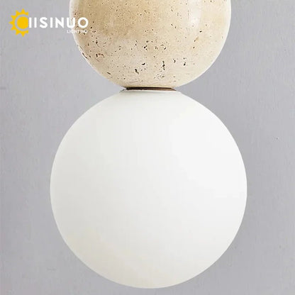 Wabi Sabi Cream Stone Pendant Light With Wooden Accent - Decorbites