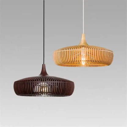 Wabi-Sabi Hollowed Wood Pendant Light in Brown - Decorbites