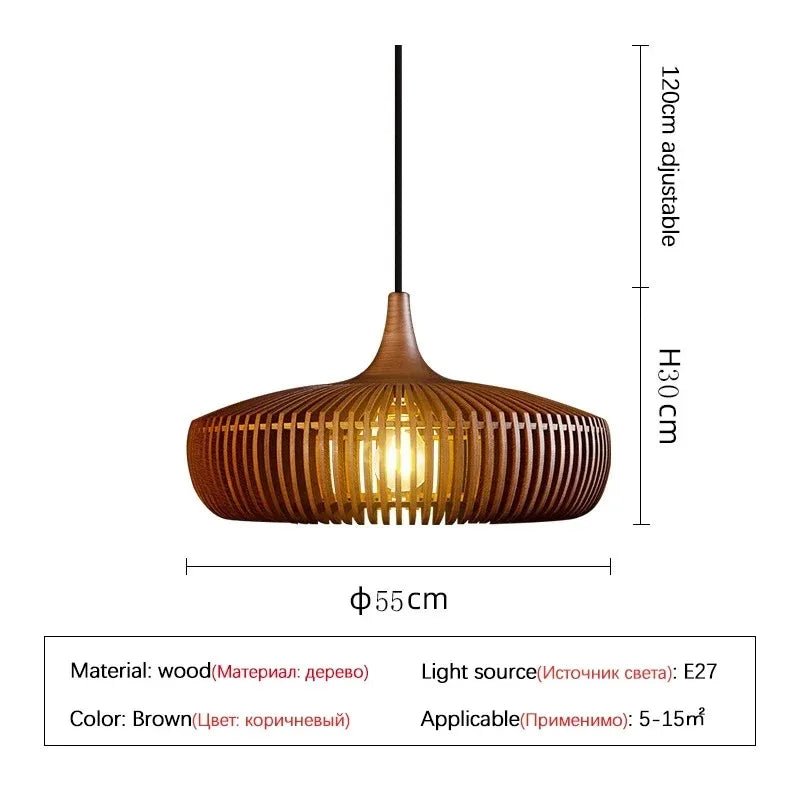 Wabi-Sabi Hollowed Wood Pendant Light in Brown - Decorbites