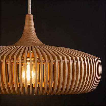 Wabi-Sabi Hollowed Wood Pendant Light in Brown - Decorbites