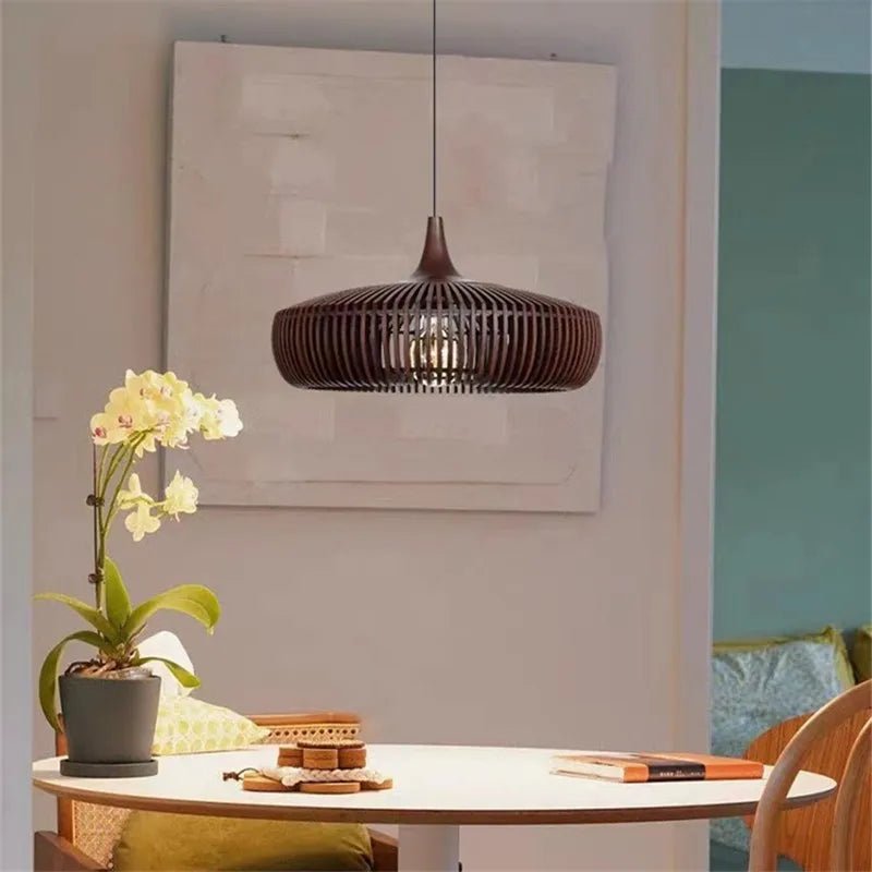 Wabi-Sabi Hollowed Wood Pendant Light in Brown - Decorbites