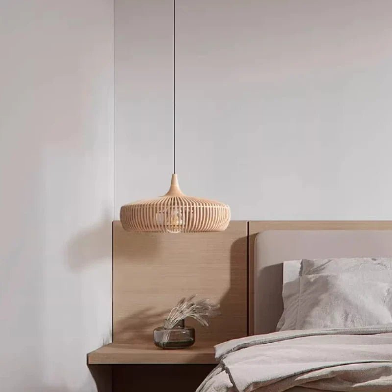 Wabi-Sabi Hollowed Wood Pendant Light in Brown - Decorbites