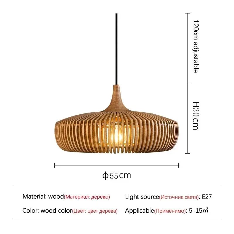 Wabi-Sabi Hollowed Wood Pendant Light in Brown - Decorbites