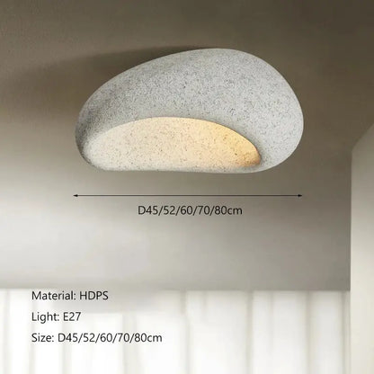 A modern gray hdps stone-textured cream ceiling chandelier with a smooth half-moon shape and warm interior glow