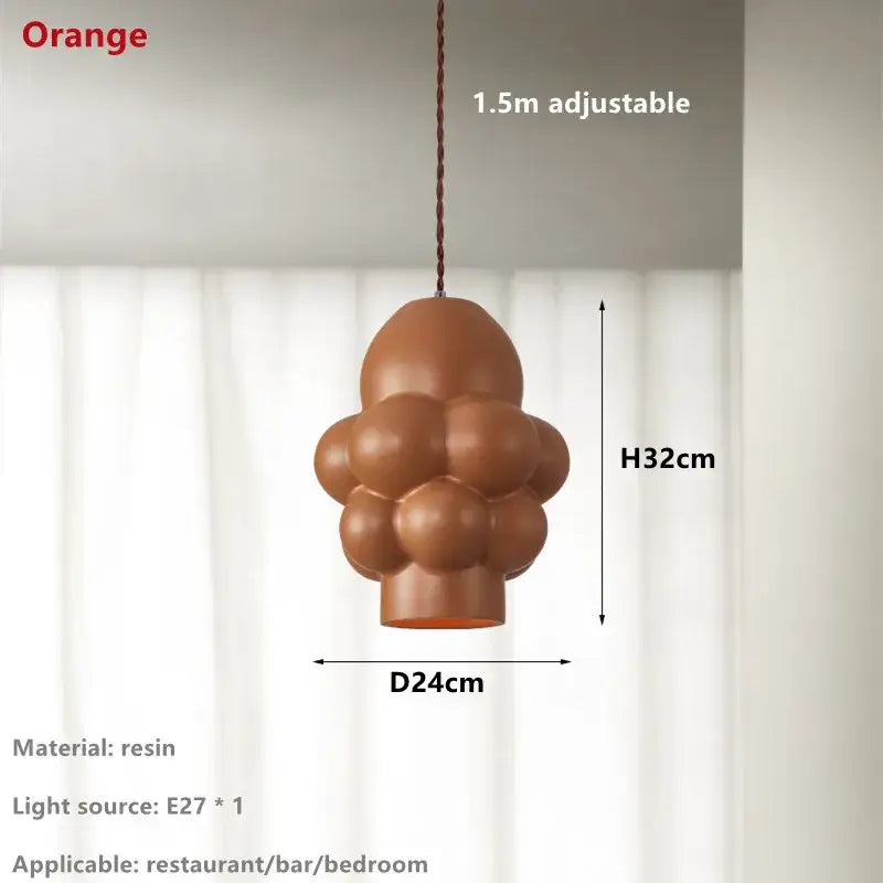 Orange resin pendant light with bubble design and adjustable chain for creamy wind led chandelier dining room decorbites